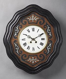 French Ebonized Mother-of-Pearl Inlaid Wall Clock,