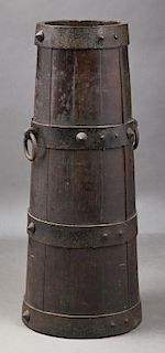 French Carved Oak Tall Barrel, 19th c., with hamme