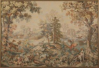 French Tapestry, 20th c., depicting deer and pheas