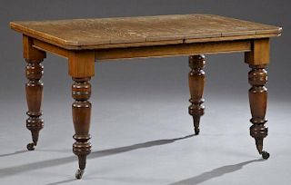 English Carved Oak Crank Dining Table, c. 1910, th
