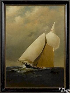 Alexander Stuart (American 1831-1898), oil on canvas of a racing yacht, signed lower left
