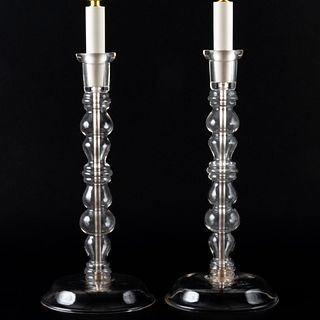 Pair of Glass Candlestick Lamps