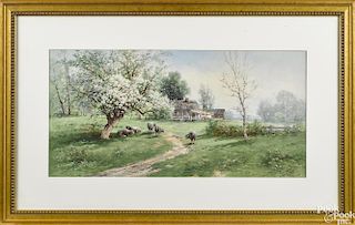 Carl C. Weber (American 1850-1921), watercolor landscape with a house and sheep, signed