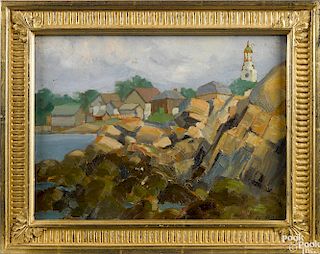 Richard Evett Bishop (American 1887-1975), oil on board, titled Rockport, Maine, signed
