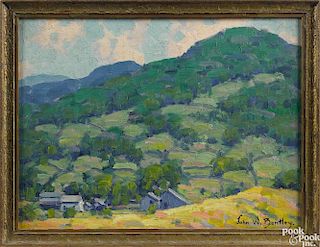 John W. Bentley (American 1880-1951), oil on board landscape, titled Evergreen Mountain