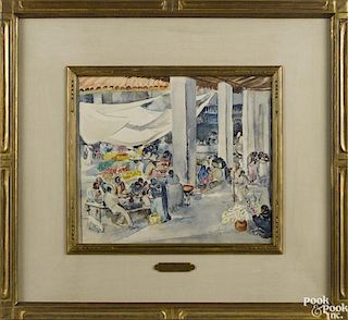 Martha Walter (American 1875-1976), watercolor market scene, signed lower right, 13 1/4'' x 15 1/2''