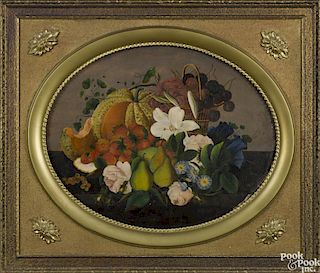 Mary Husted Bangs (American 19th c.), oil on canvas still life with flowers, inscribed verso