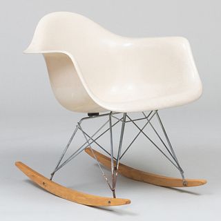 Charles and Ray Eames for Herman Miller Fiberglass, Metal and Birch 'RAR' Rocking Chair