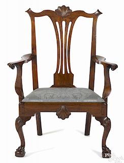 Philadelphia Chippendale walnut armchair, ca. 1770, with a shell carved crest, apron, and knees