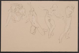 Paul Cadmus Female Nude Poses Crayon on Paper