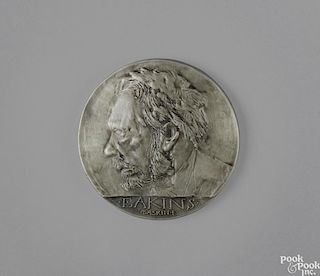Leonard Baskin (American 1922-2000), sterling silver medallion with a profile portrait