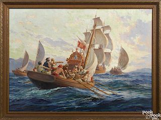 Anton Otto Fischer (American 1882-1962), oil on canvas illustration of pirates, signed lower right