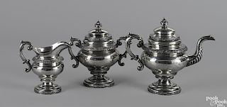 New York coin silver three-piece tea service, ca. 1815, bearing the touch of Nicholas Bogert