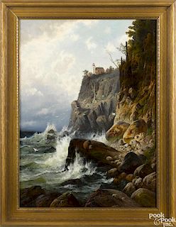 Carl Philipp Weber (American 1849-1922), oil on canvas, titled Rocky Coast, signed lower right