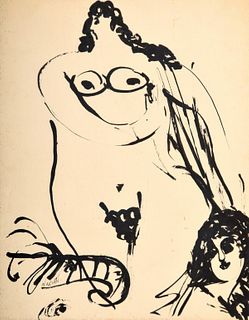 Reuben Nakian Ink Drawing, Female Nude Figure