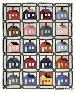 Schoolhouse friendship quilt, early 20th c., bearing the family names of Garling and Myers