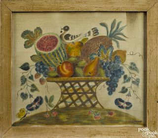 David Y. Ellinger (American 1913-2003), oil on velvet theorem of a basket of fruit, signed