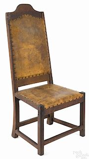Southeastern Pennsylvania William & Mary walnut leather back side chair, ca. 1740