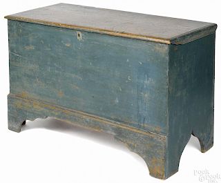 New England painted pine blanket chest, late 18th c., retaining an old blue surface, 26 3/4'' h.