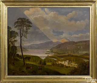 Hudson River Valley, oil on canvas view of West Point, 19th c., 25'' x 30''.