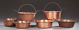 Group of Six French Copper Pots, 19th c., three wi