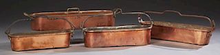 Group of Four French Copper Fish Poaching Pans, 19