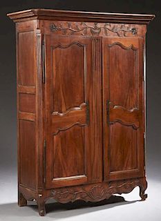 French Louis XV Style Carved Walnut Armoire, early