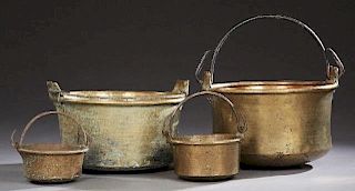Group of Four French Brass Kettles, 19th c., with