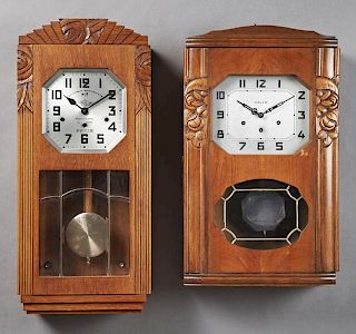 Two French Art Deco Wall Clocks, 20th c., one of o