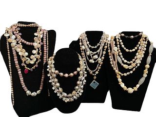 Collection Layered Some Sterling Silver Pearlescent Beaded Pendant Necklaces and Bracelet 