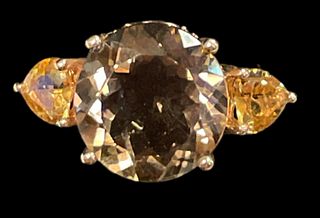 14K Gold Diamond, Smokey Quartz, & Citrine Ring 