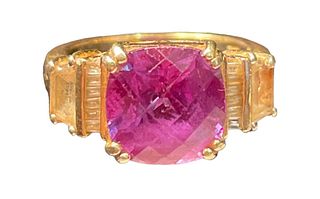 14K Gold Baguette Cut Pink Tourmaline Ring