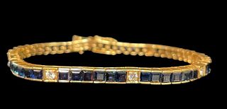 18K Gold 50 Baguette Sapphires & Diamond Tennis Bracelet 