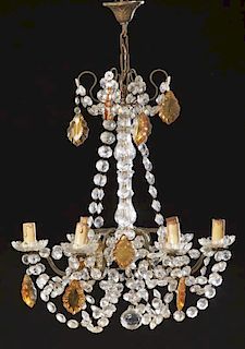 French Brass Six Light Louis XV Style Chandelier,