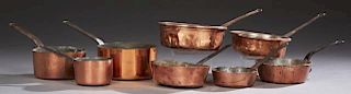 Group of Eight French Copper Sauce Pans, 19th c.,