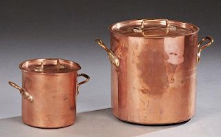 Two French Copper Covered Cylindrical Daubieres, 1