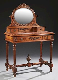 French Louis XVI Style Carved Walnut Marble Top Dr