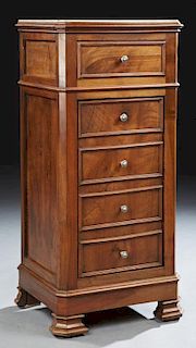 French Carved Walnut Marble Top Nightstand, 19th c