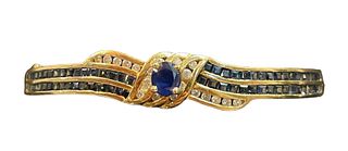 14K Gold Diamond & Blue Sapphire Crossover Bracelet 