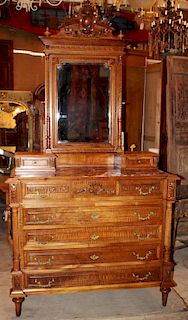 French Louis XVI commode in walnut with mirror