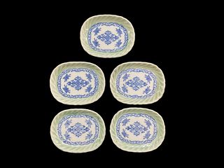 5 Chinese Blue, White and Celadon Porcelain Plates