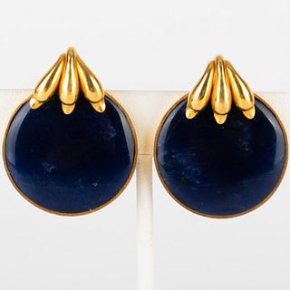 Ilias Lalaounis Pair of Sodalite and Gold Earclips