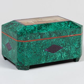 Malachite and Italian Pietra Paesina Inlaid Box 
