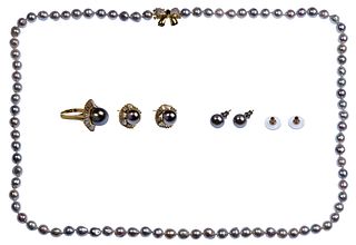 14k Yellow Gold and Grey Pearl Jewelry Assortment