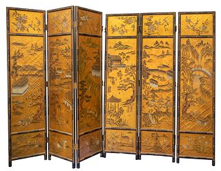 Chinese Lacquer 6-Panel Screen