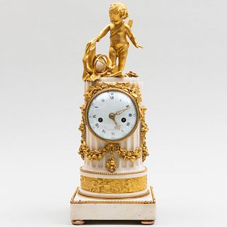 Louis XVI Ormolu and White Marble Figural Mantel Clock, Dial Signed Bréant Paria