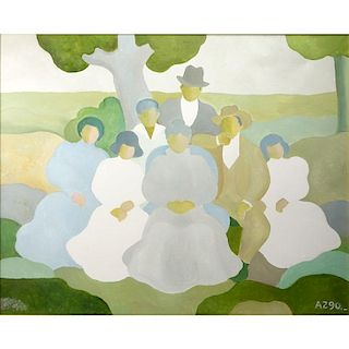 Alfredo Zorrilla, Uruguayan (1927-1990) Oil on Canvas "Groupo Familiar" Signed "AZ90" Lower Right