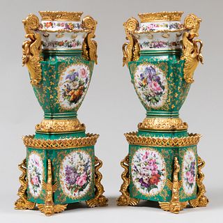 Pair of Jacob Petit Green Ground Porcelain Vases