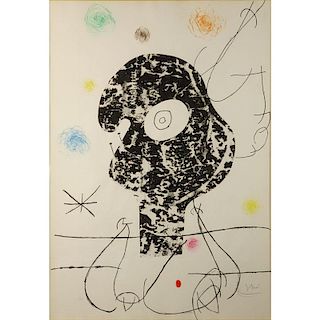 Joan Miro, Spanish (1893-1983) An original color drypoint and cement imprint on mandeure rag paper, depicting the abstracted 