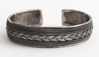 Vintage Tribal Silver Woven Cuff Bangle Bracelet